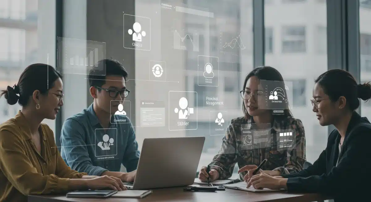 Modern workforce collaboration with diverse skills and digital badges