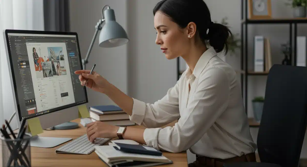 Professional organizing digital learning resources and managing time effectively for continuous education.