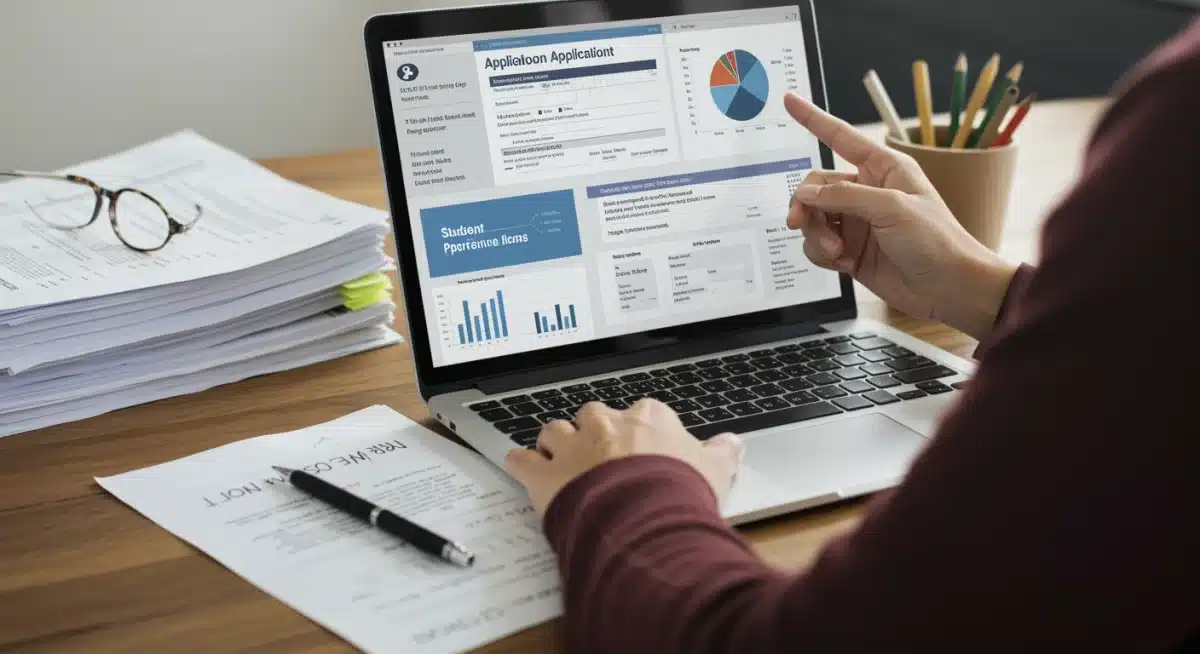 Individual reviewing student loan forgiveness application on laptop