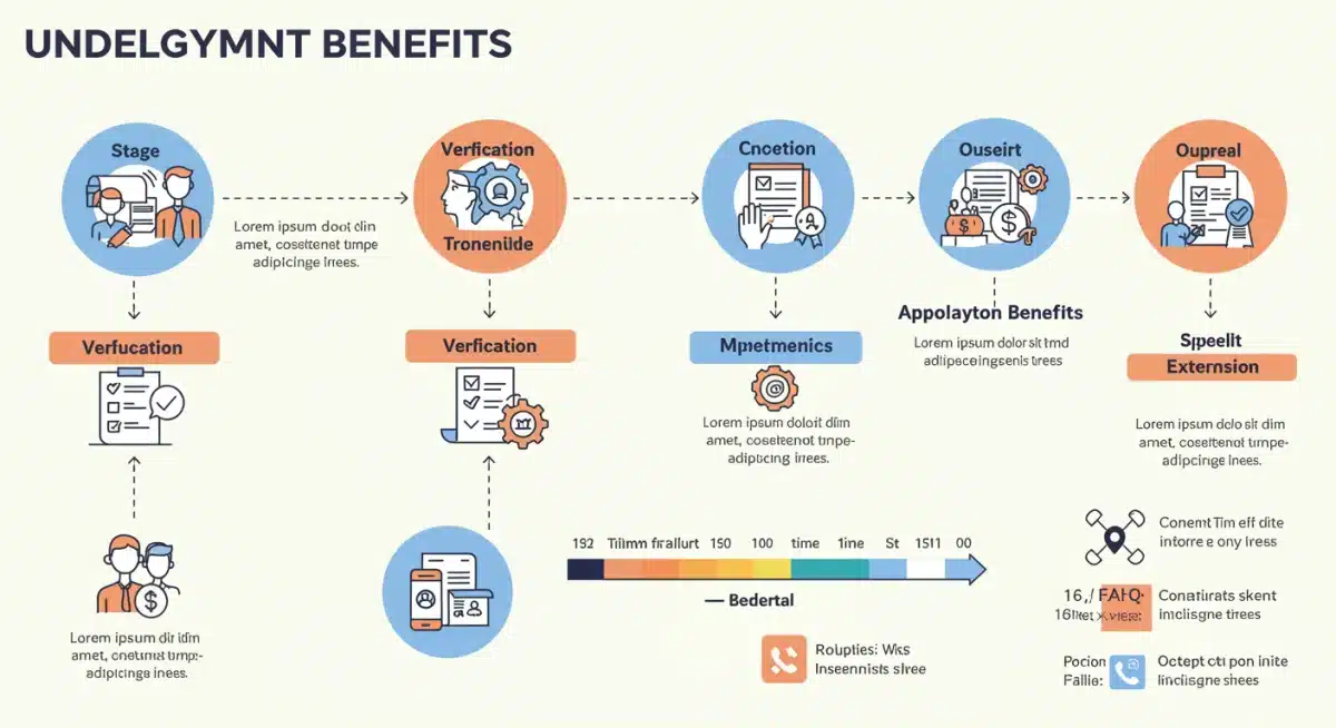Infographic showing the unemployment benefits application process steps.
