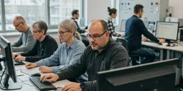 Adults engaged in vocational training, learning new skills for modern jobs.