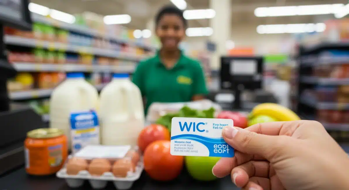 WIC EBT card being used at a grocery store checkout