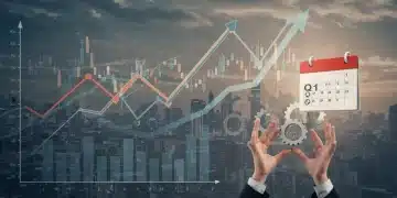 Illustration of economic graphs and strategic business gears for Q1 2026