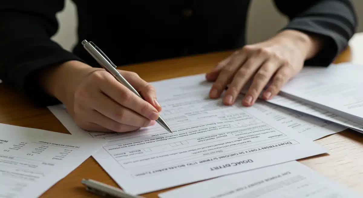 Hands filling out housing assistance application form