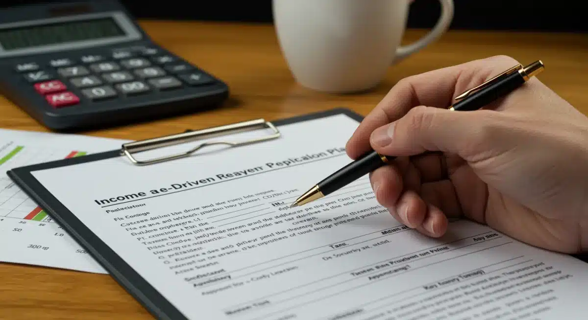 Hand pointing to income-driven repayment plan application