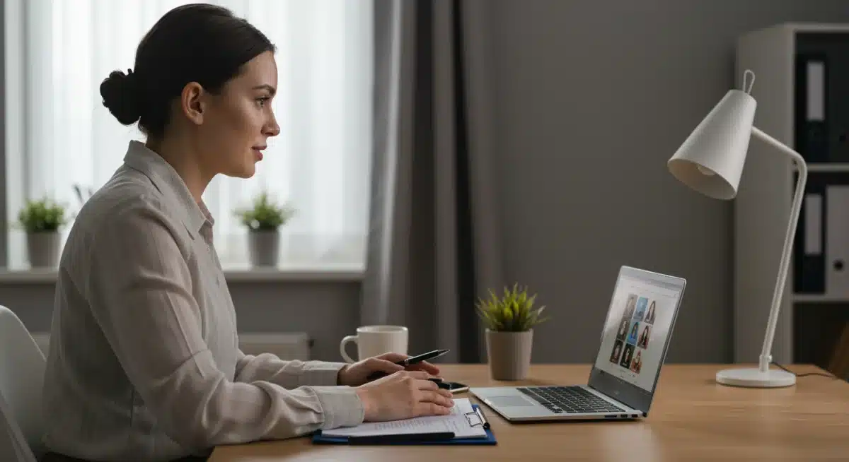 Young professional conducting a virtual job interview from a home office, demonstrating modern job search techniques