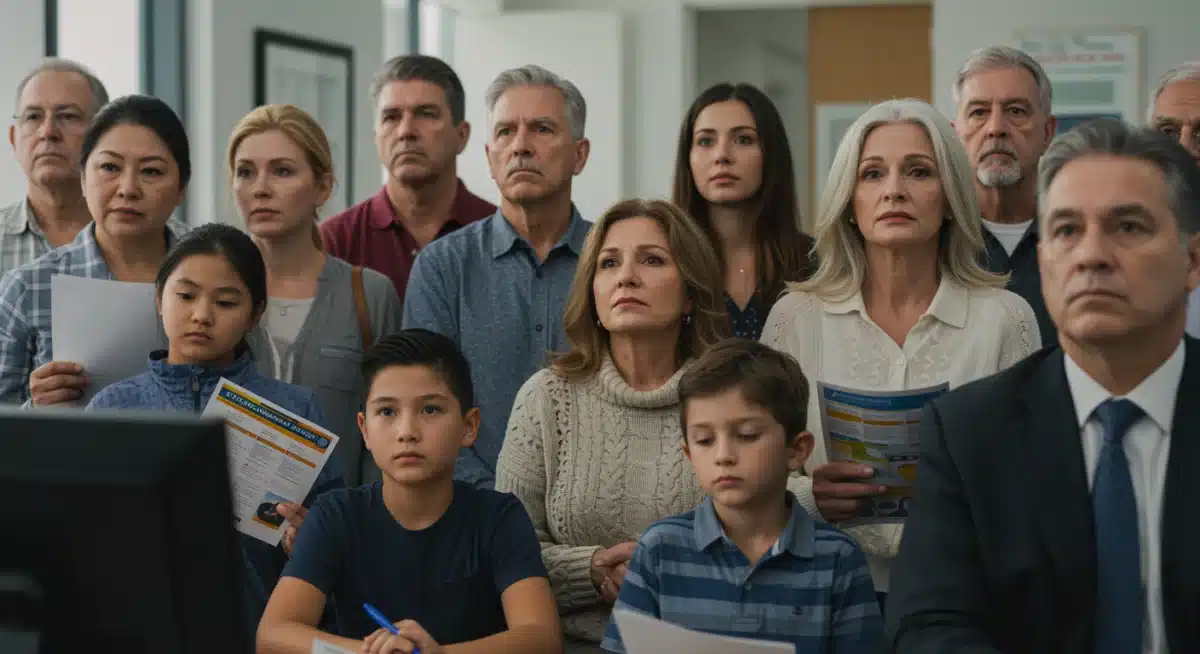 Diverse community members attentively listening to information about new SNAP EBT rules and changes.