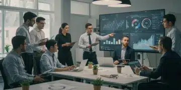 Professionals collaborating in a modern office, highlighting future work soft skills