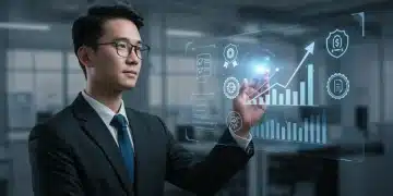 Professional looking at holographic display of IT certifications