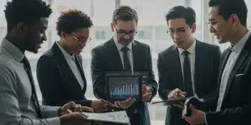 Small business owners reviewing federal support programs on a tablet