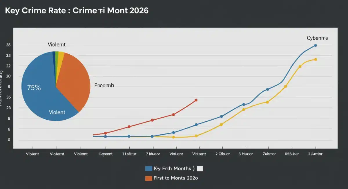 Infographic displaying US crime rate statistics and trends for the first half of 2026