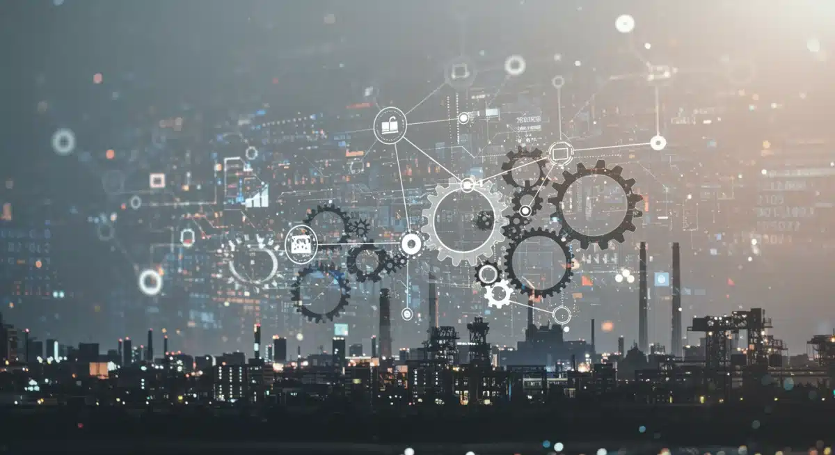 Intricate gears and circuits symbolizing global supply chains and technology