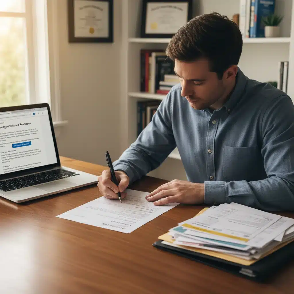 Individual meticulously completing a federal housing assistance application form.