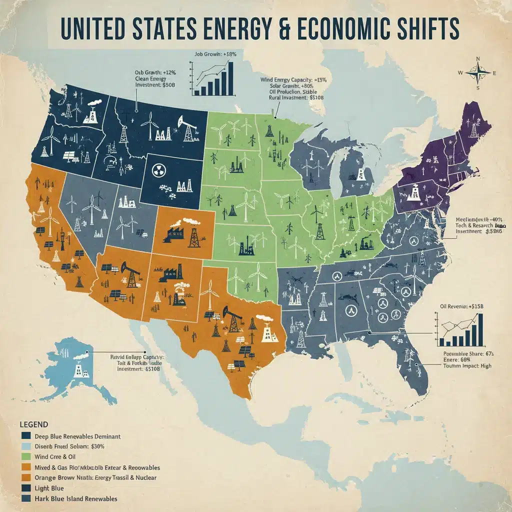 U.S. regional energy impact map with economic indicators