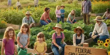 Federal Grant Programs Boost Local Initiatives: 15% Funding Increase for 2026 Community garden thriving with diverse participants, symbolizing successful federal grant programs.