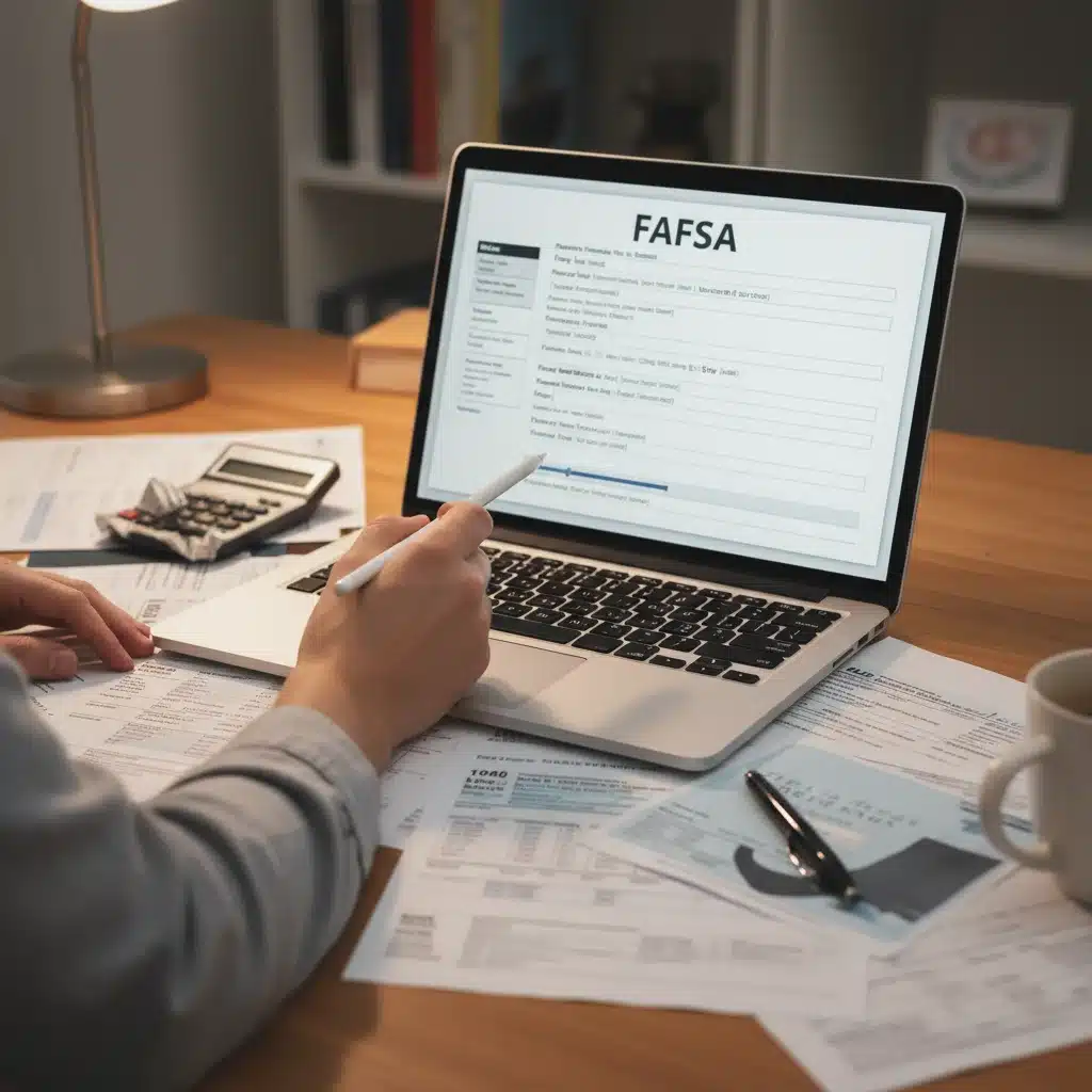 Person filling out FAFSA form with financial documents