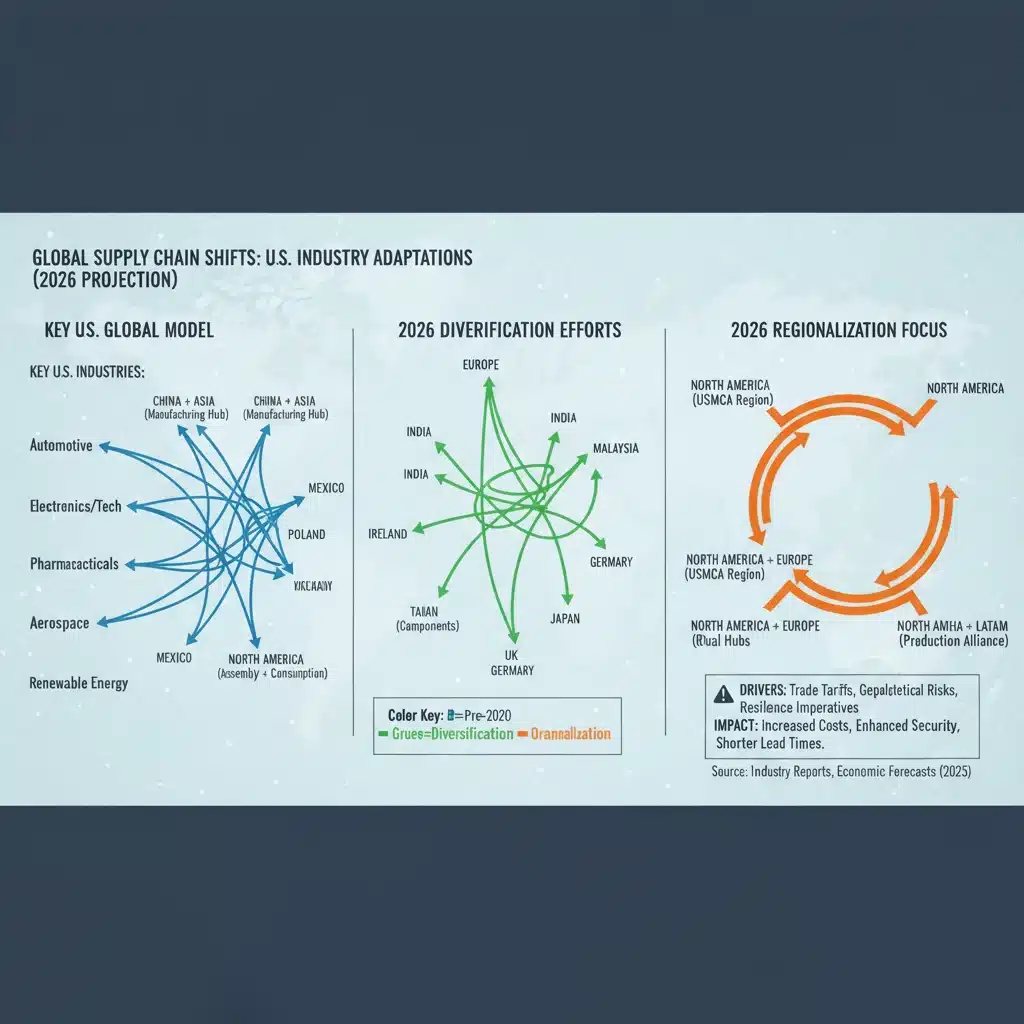 Chart showing global supply chain shifts and diversification in response to trade tensions.
