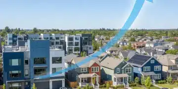 Modern homes in a thriving US neighborhood, representing the future of the housing market.