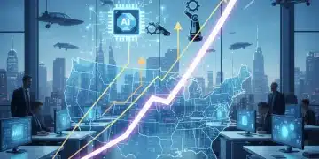 Technological advancements driving US productivity growth in Q1 2026, featuring AI, automation, and data.