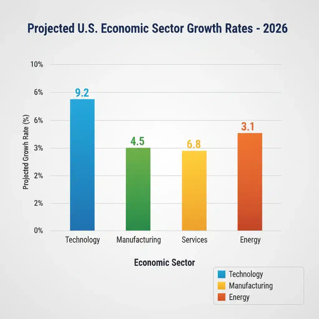 Bar chart showing projected sector-specific growth rates for the US economy in 2026.