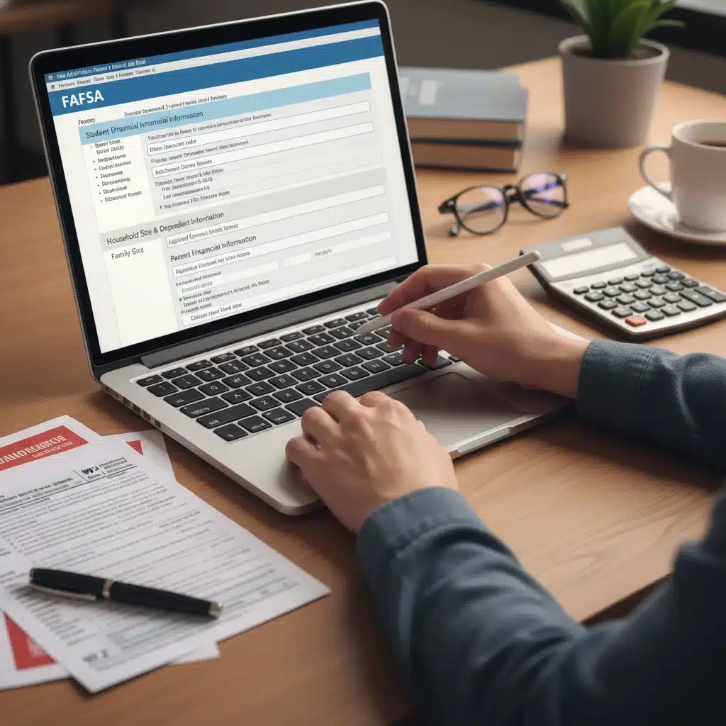 Hands completing the FAFSA form on a laptop with financial documents