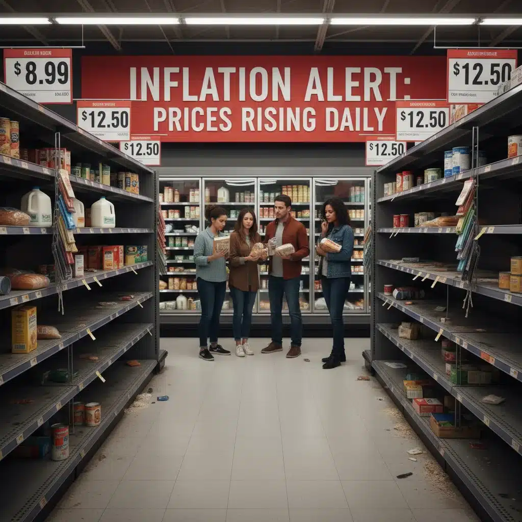 Empty grocery shelves and high prices reflecting 2026 inflation impact