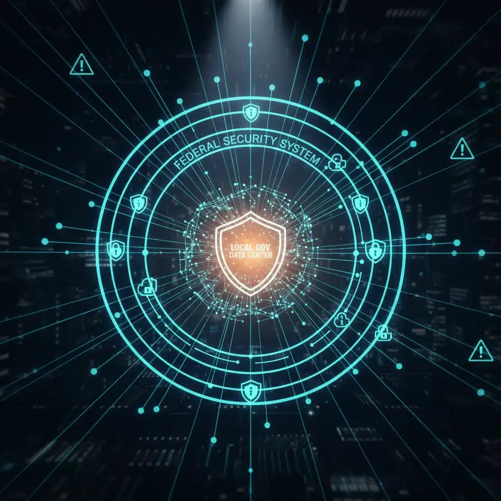 Interconnected digital networks showcasing federal and local government data protection strategies.