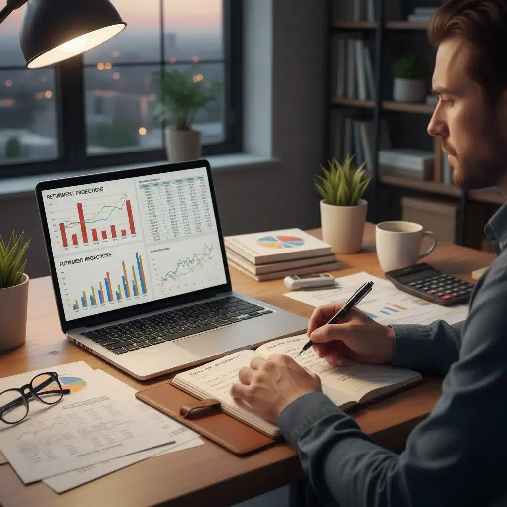 Individual analyzing financial data for future social security benefits
