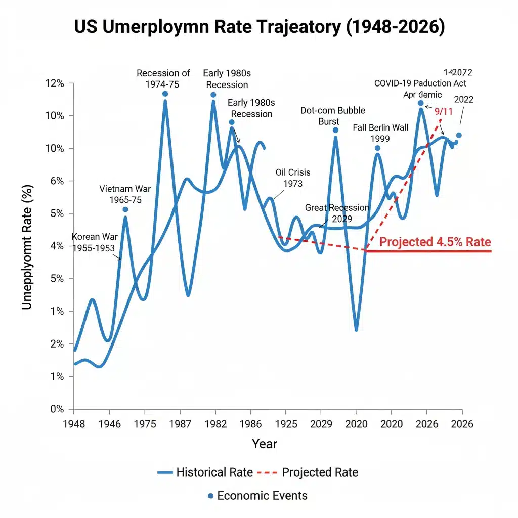 Graph showing historical and projected US unemployment rates to 2026.