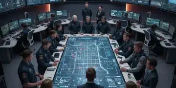Community leaders and first responders collaborating in a modern emergency operations center for disaster preparedness in 2026.