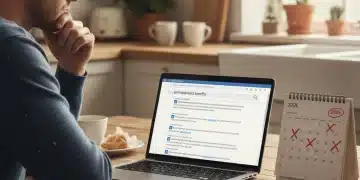 Thoughtful person researching unemployment benefits 2026 on laptop