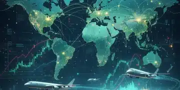Global trade network with interconnected continents and data flow, representing economic shifts in 2026