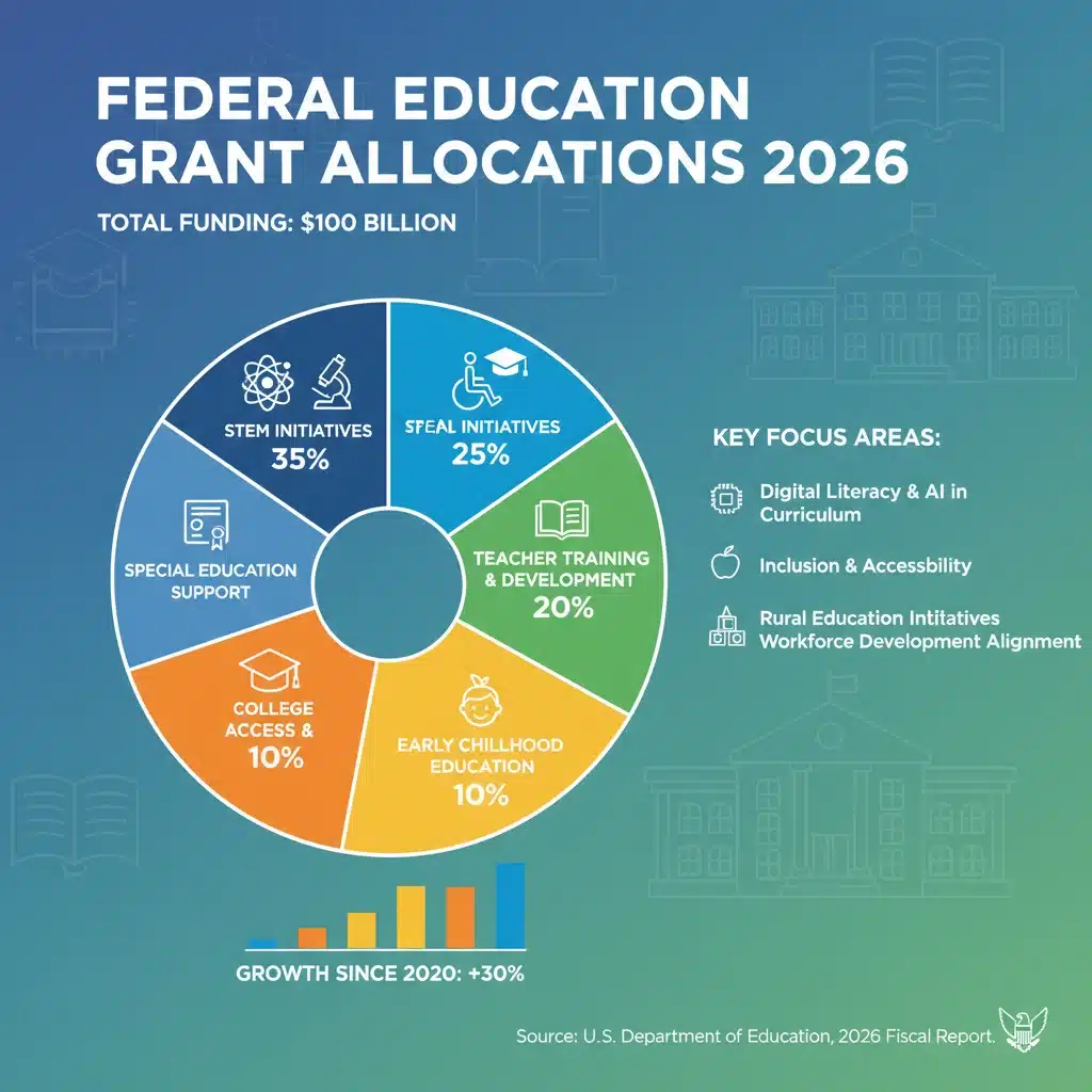 Infographic detailing 2026 federal education grant allocations across various programs.