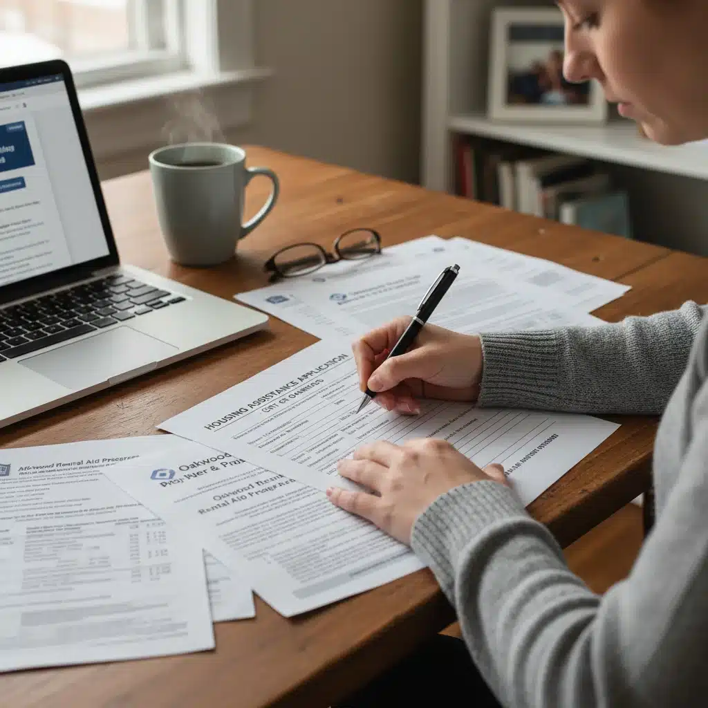 Person filling out Section 8 housing application form with documents.