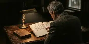 Local Futures: Expert Insights on Community Economic & Social Shifts An economist points to a ledger showing local unemployment rates and new business licenses, illuminated by a single brass desk lamp on a distressed wooden desk, highlighting community economic indicators.