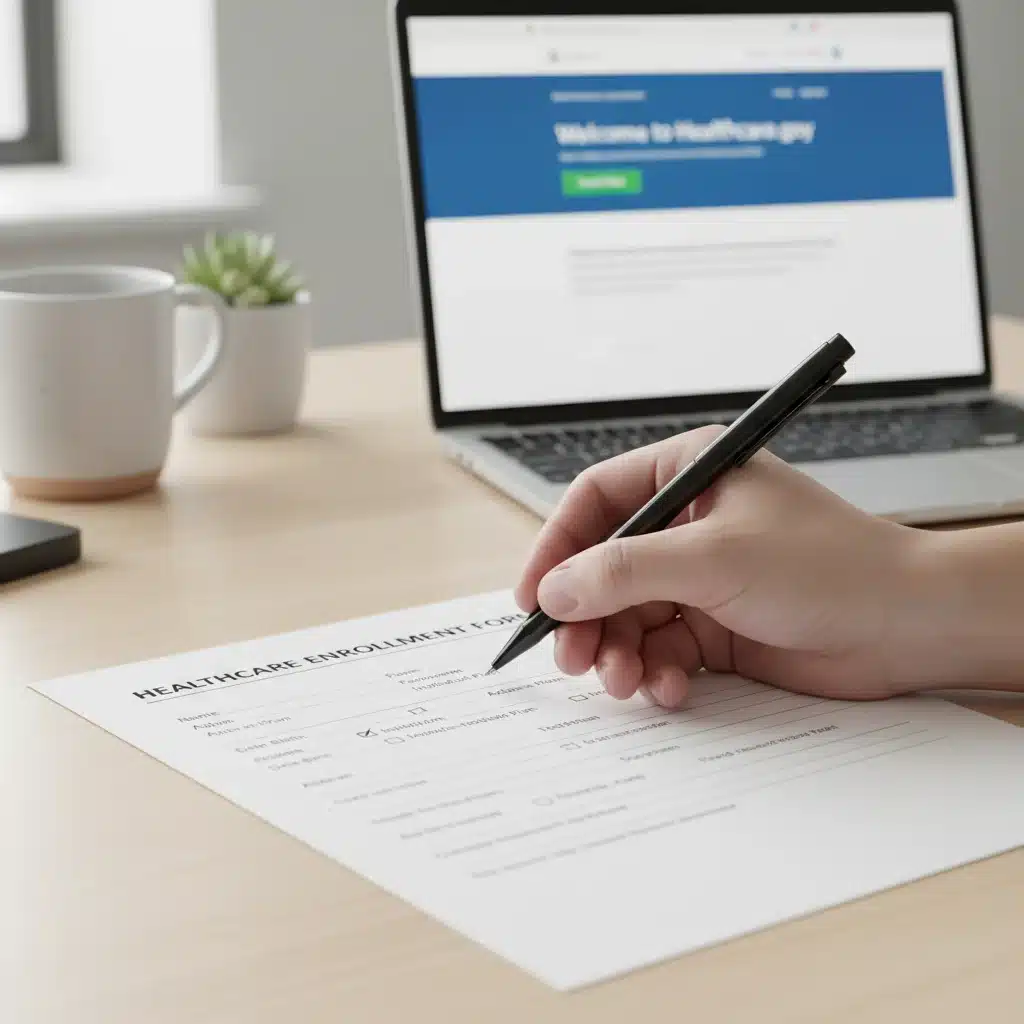 Person completing Medicaid enrollment forms online