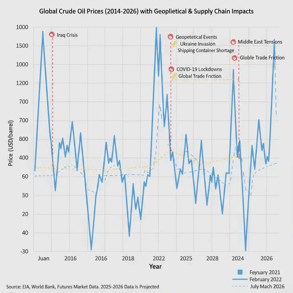Graph showing historical and projected oil price volatility