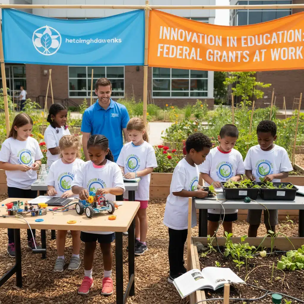 Elementary school children engaged in an outdoor STEM activity, showcasing new educational initiatives.