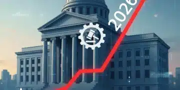 Graph showing rising interest rates with a central bank in the background, symbolizing economic policy for 2026.